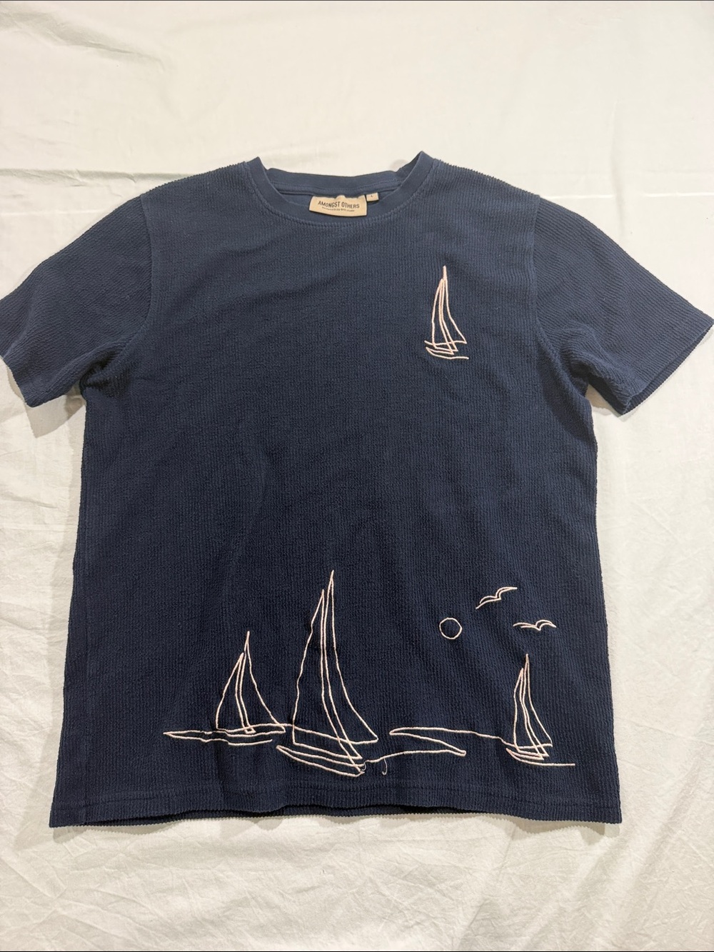 Women’s Navy Crewneck Tee with Pink Sailboat Embroidery